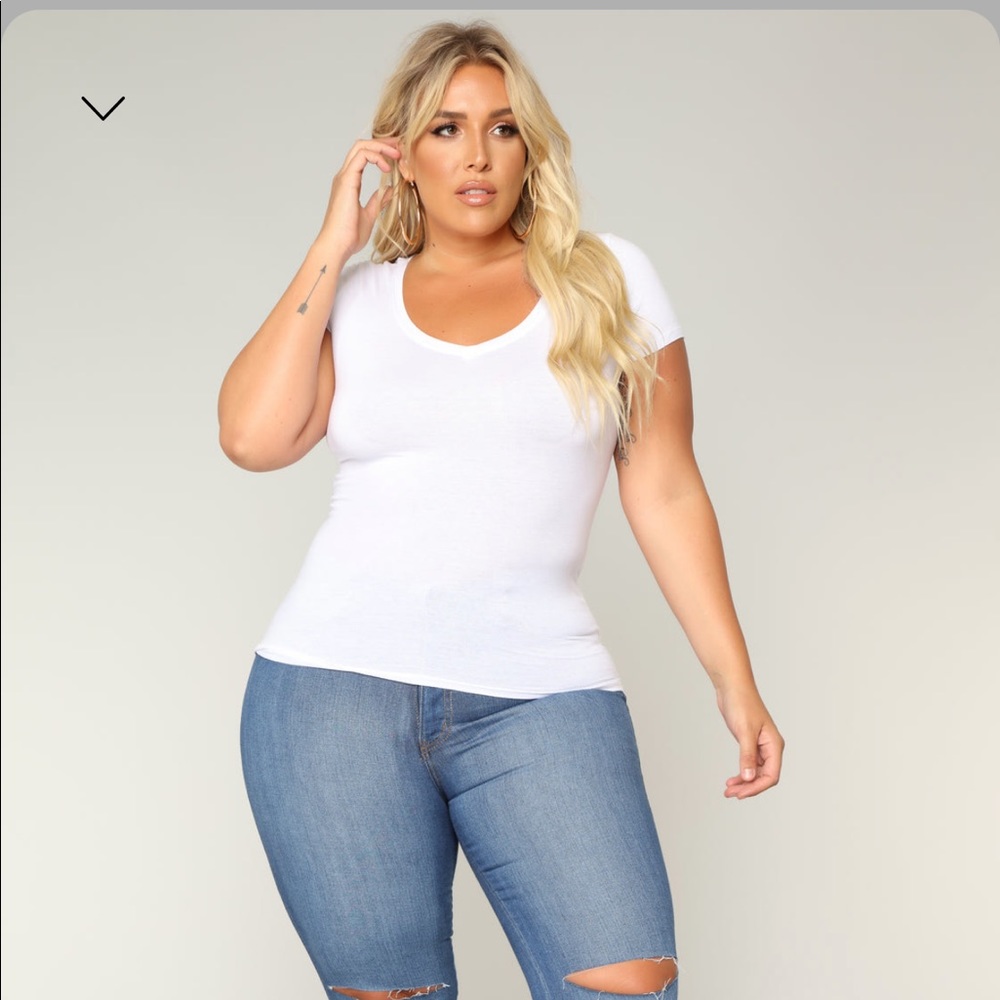 Fashion Nova Lily V Neck Top- White | size 2X |